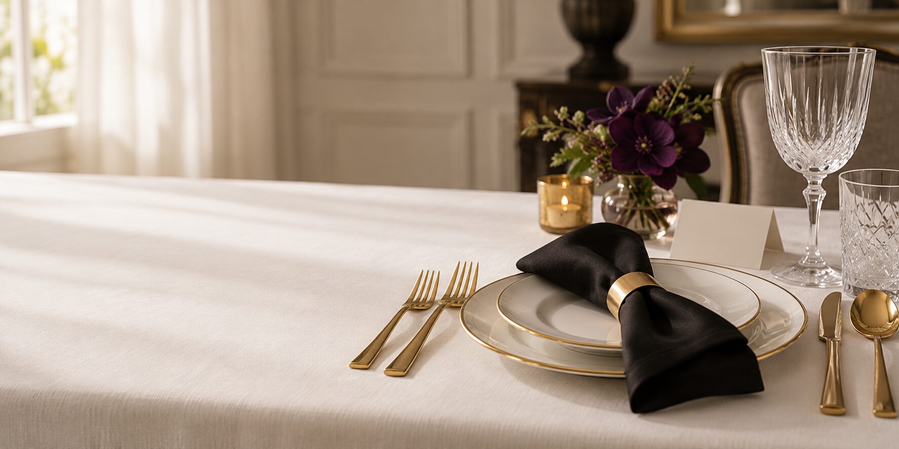 Formal ivory and gold dining place setting for the Youth Etiquette Academy