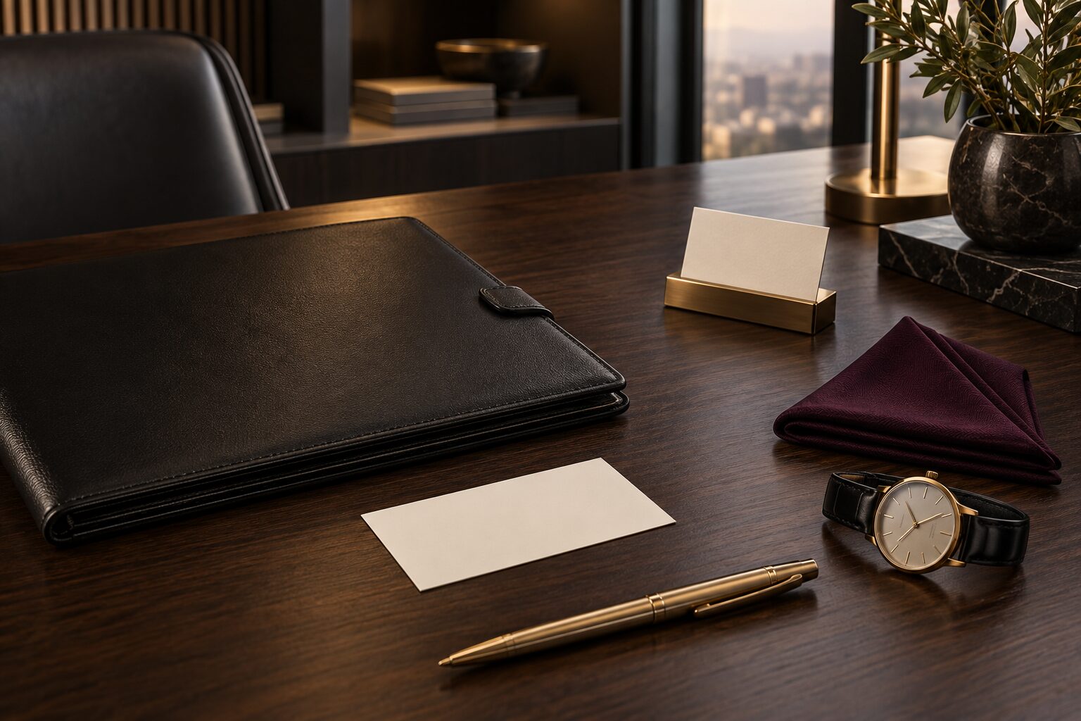 Portfolio and refined accessories representing presence and opportunity readiness
